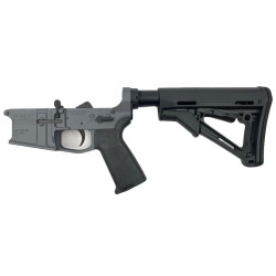 AR-15 Completed Billet Lower Receiver with Collapsible Mil Spec Stock- SNIPER GREY AR-15 Completed Billet Lower Receiver with Collapsible Mil Spec Stock- SNIPER GREY