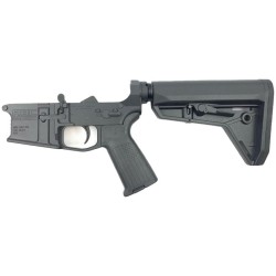 AR-15 Completed Billet Lower Receiver with Collapsible Slim Mil Spec Stock- Cerakote BLACK AR-15 Completed Billet Lower Receiver with Collapsible Slim Mil Spec Stock- Cerakote BLACK