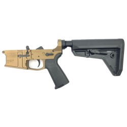 AR-15 Completed Billet Lower Receiver with Collapsible Slim Mil Spec Stock- Cerakote BURNT BRONZE AR-15 Completed Billet Lower Receiver with Collapsible Slim Mil Spec Stock- Cerakote BURNT BRONZE