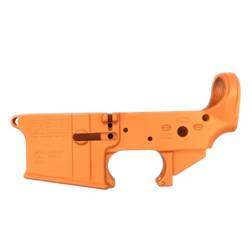 AR-15 Lower Receiver Stripped With ABC Logo / USA Flag Engraved - Tequila Sunrise