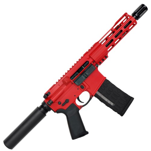 AR-15 Semi Auto .300 AAC Blackout Pistol SBA3 Style Top Cut Custom 7" MLOK - Stoplight Red 