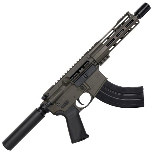 AR 7.62x39 Semi Auto Pistol SBA3 Style Top Cut Custom 7" MLOK - OD Green