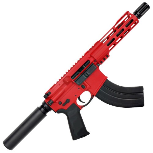AR 7.62X39 Semi Auto Pistol SBA3 Style Top Cut Custom 7" MLOK - Stoplight Red 