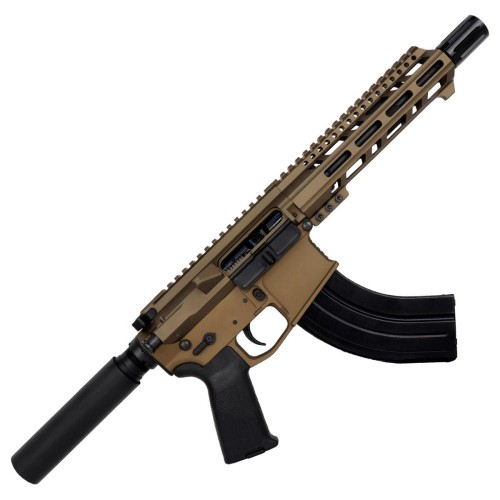 AR15 7.62X39 Pistol Billet Upper/ Lower 7.5" Barrel Custom M-Lok w/ Integrated Handstop -BRONZE