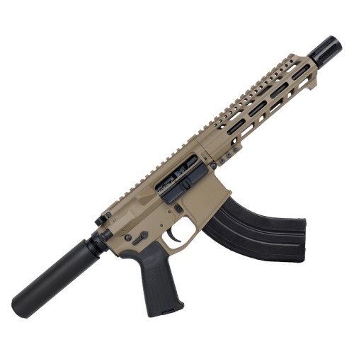 AR15 7.62X39 Pistol Billet Upper/ Lower 7.5" Barrel Custom M-Lok w/ Integrated Handstop - FDE 