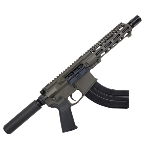 AR15 7.62X39 Pistol Billet Upper/ Lower 7.5" Barrel Custom M-Lok w/ Integrated Handstop - OD Green