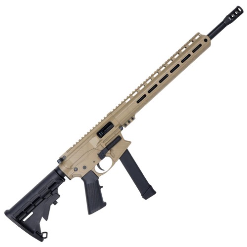 AR 9mm Rifle 16" Barrel Slick Side Billet Upper / Lower 13" Custom M-LOK Handguard - FDE