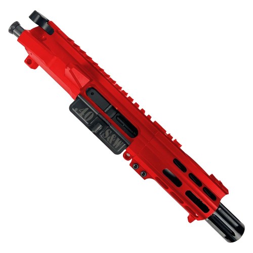 AR .40 S&W Billet Pistol Upper Assembly 4" Barrel Custom MLOK Handguard Complete w/ BCG & Charging Handle-Red