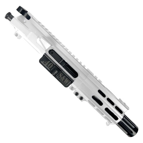 AR .40 S&W Billet Pistol Upper Assembly 4" Barrel Custom MLOK Handguard Complete w/ BCG & Charging Handle-White