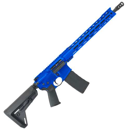 AR-15 Semi Auto 5.56 NATO Rifle 16" Barrel Adjustable SL Stock 15" The Top Guns Custom Top Cut M-LOK Handguard - Flame Blue