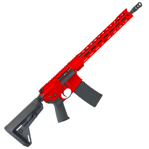 AR-15 Semi Auto 5.56 NATO Rifle 16" Barrel Adjustable SL Stock 15" The Top Guns Custom Top Cut M-LOK Handguard - Red