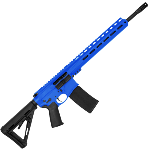 AR-15 Semi Auto 5.56 NATO Rifle 16" Barrel Slick Side Billet Upper / Lower 13" Custom M-LOK Handguard - Flame Blue