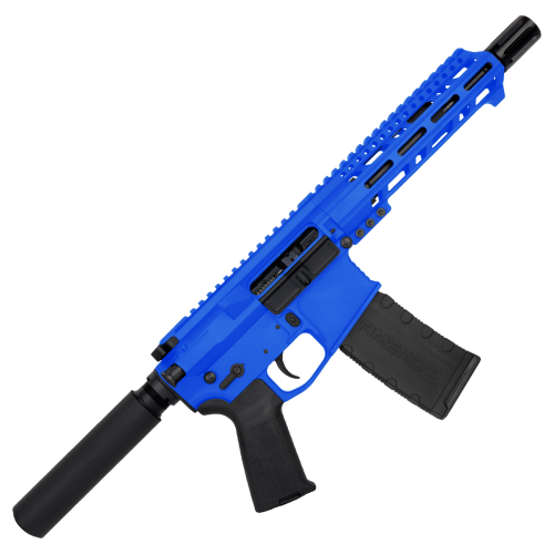 AR15 .300 BlackOut Pistol Billet Upper/ Lower 7.5" Barrel Custom M-Lok w/ Integrated Handstop - Flame Blue