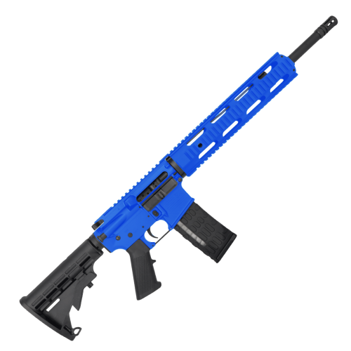 AR-15 Semi Auto .223/5.56 NATO Rifle 16" Barrel M4 Stock 12" Quad Rail Handguard - Flame Blue