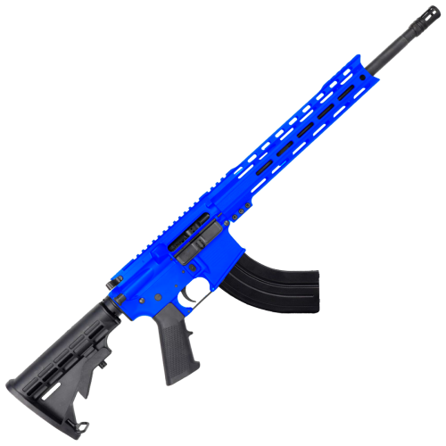 AR-15 7.62x39 Rifle 16" Barrel M4 Stock 12" Custom Hybrid Slim MLOK - Flame Blue