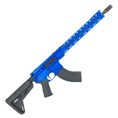 American Built Custom Semi Auto AR-47 7.62X39 MM Rifle16" Barrel Adjustable SL Stock 15" M-LOK Handguard - Flame Blue